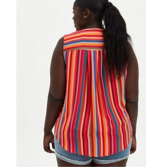 Torrid Harper Gauze Multicolor Stripe Button Down Sleeveless Top - Picture 3 of 10